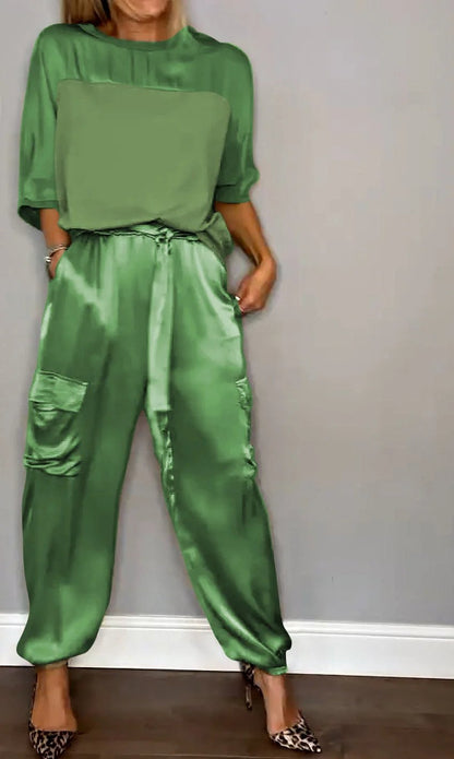 aakip™-Smooth Satin Half-sleeved Top and Pants Set💝BUY 2 FREE SHIPPING