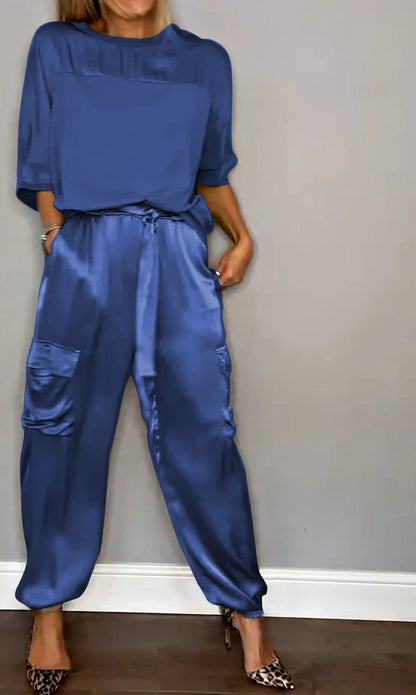 aakip™-Smooth Satin Half-sleeved Top and Pants Set💝BUY 2 FREE SHIPPING