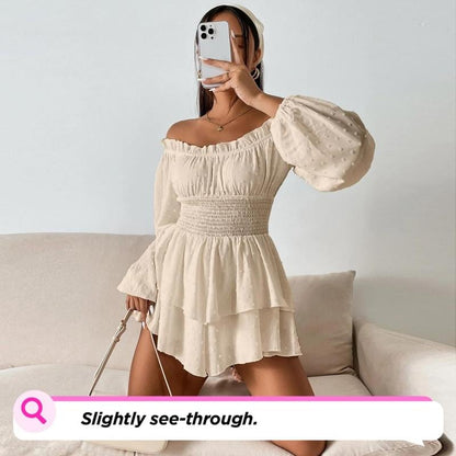 aakip™-Solid Off Shoulder Romper Dress