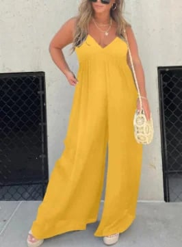 aakip™-V-Neck Effortless Wide Leg Jumpsuit
