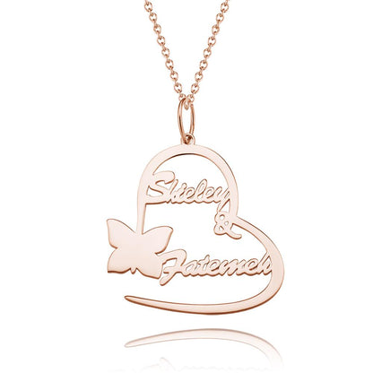 aakip™-Custom Name Necklace Couple's Necklace Heart-shaped with Little Butterfly