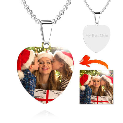 aakip™-Stainless Steel Photo Heart Tag Necklace Engraved Pendant