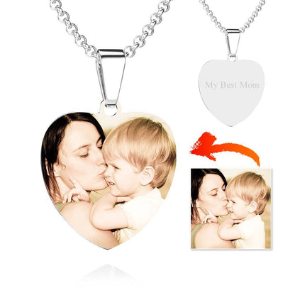 aakip™-Stainless Steel Photo Heart Tag Necklace Engraved Pendant