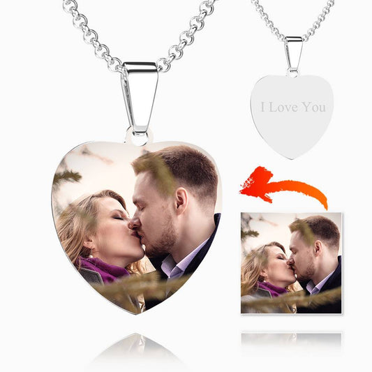 aakip™-Stainless Steel Photo Heart Tag Necklace Engraved Pendant