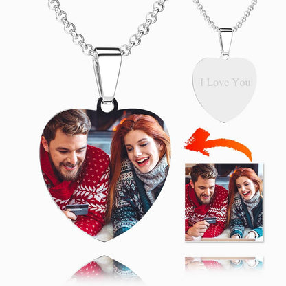 aakip™-Stainless Steel Photo Heart Tag Necklace Engraved Pendant
