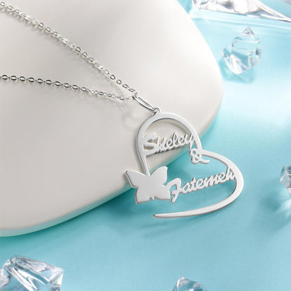 aakip™-Custom Name Necklace Couple's Necklace Heart-shaped with Little Butterfly