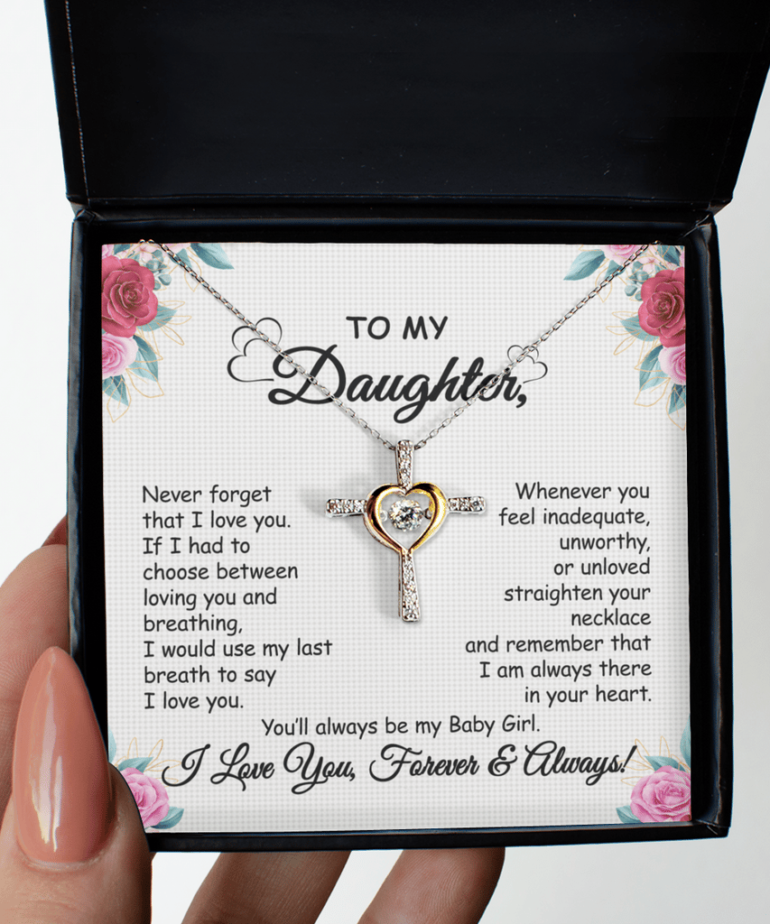 aakip™-Gift To My Baby Girl Daughter - Cross Dancing Necklace With Message Card Gift