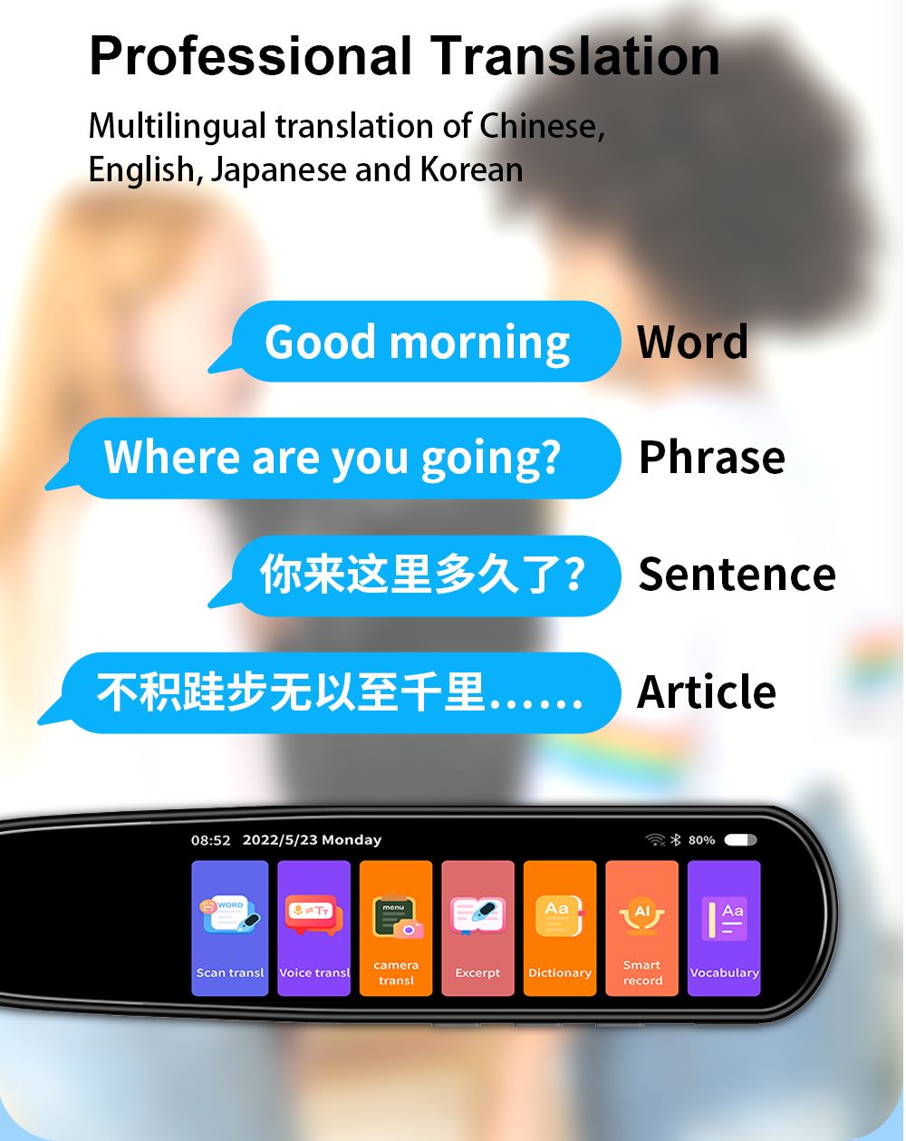 aakip™-Accurate 112 language translation scanning reading pen