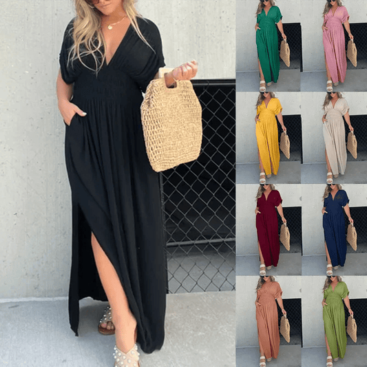 aakip™-NEW IN 💗  SLIT V-NECK EFFORTLESS MAXI LONG DRESS