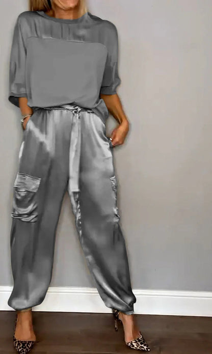 aakip™-Smooth Satin Half-sleeved Top and Pants Set💝BUY 2 FREE SHIPPING