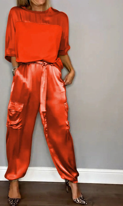aakip™-Smooth Satin Half-sleeved Top and Pants Set💝BUY 2 FREE SHIPPING