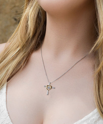 aakip™-Gift To My Baby Girl Daughter - Cross Dancing Necklace With Message Card Gift