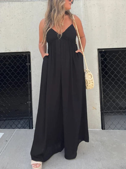 aakip™-V-Neck Effortless Wide Leg Jumpsuit