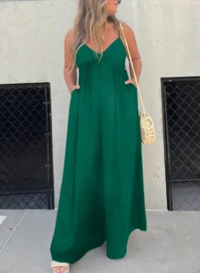 aakip™-V-Neck Effortless Wide Leg Jumpsuit