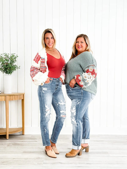 aakip™-Tummy Control Distressed Cuffed Boyfriend Jeans (Buy 2 Free Shipping)