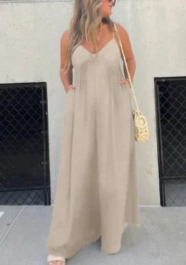 aakip™-V-Neck Effortless Wide Leg Jumpsuit
