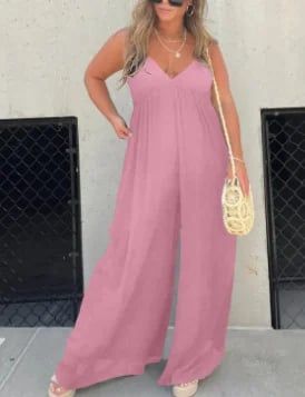 aakip™-V-Neck Effortless Wide Leg Jumpsuit